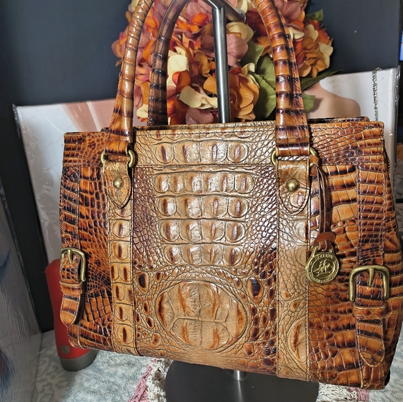 Brahmin Handbags - Brahmin Toasted Almond Collection Croc Embossed Leather Satchel Handbag